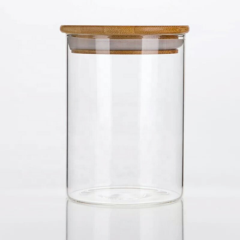 NEW 1000ml Borosilicate Glass Food Container with Bamboo Lid Storage Glass Jar
