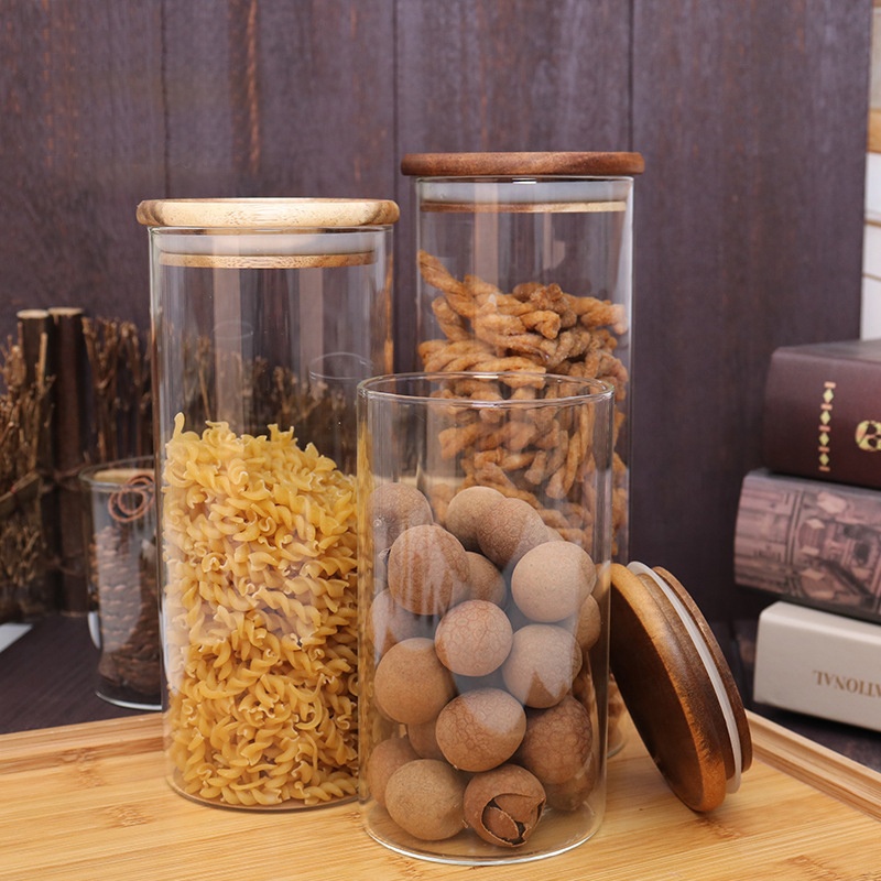 NEW 1000ml Food Grade Clear Borosilicate Glass Jars in Bulk Glass Jar with Wooden Lid