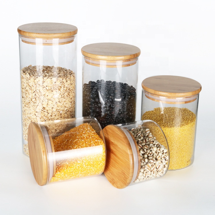 NEW 1500ml High Borosilicate Glass Jar with Bamboo Lid Glass Container