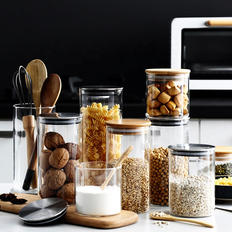 NEW 1500ml High Borosilicate Glass Jar with Bamboo Lid Glass Container