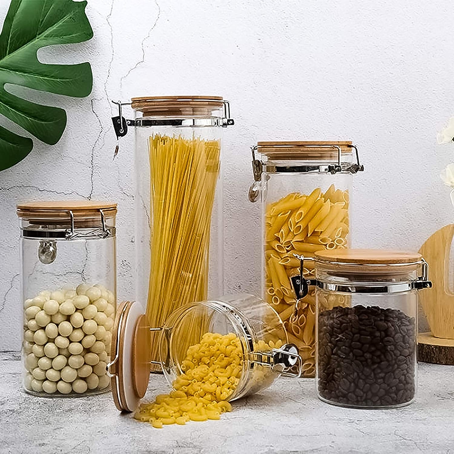 NEW 350ml Glass Jar Borosilicate Glass Jar with Bamboo Lid with Clamp Clip