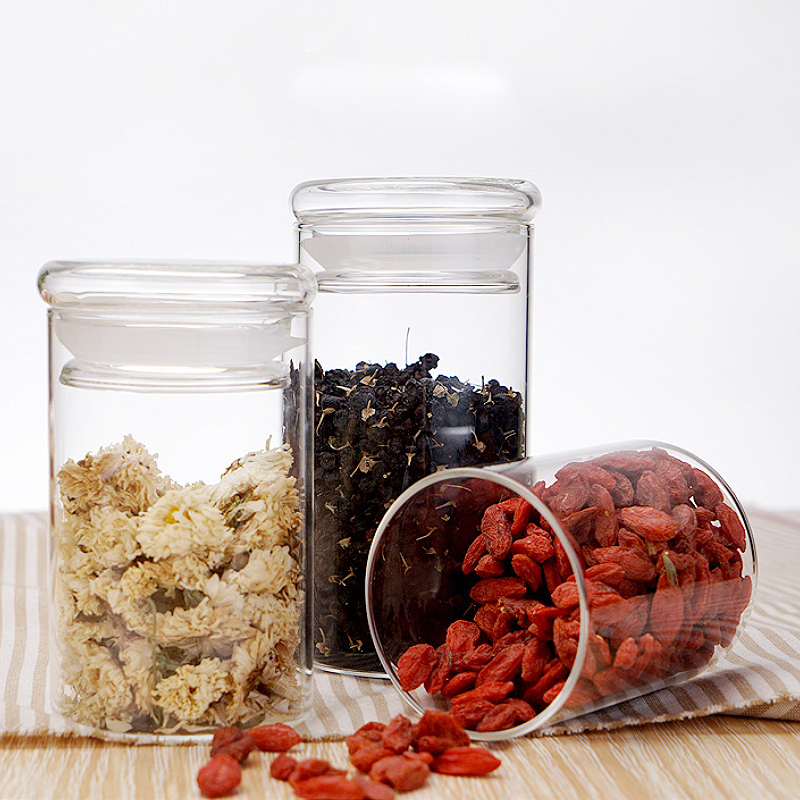 NEW 450ml Borosilicate Glass Jar Woth Glass Lid Storage Cylinder Jar