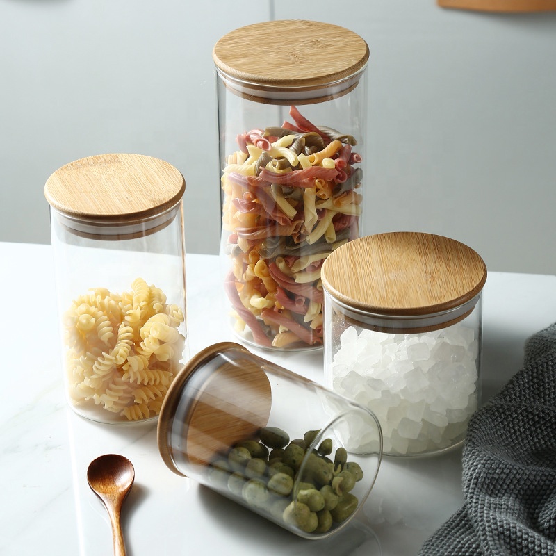 NEW 480ml Glass Jars Borosilicate Glass Jar Storage Bamboo Glass Container