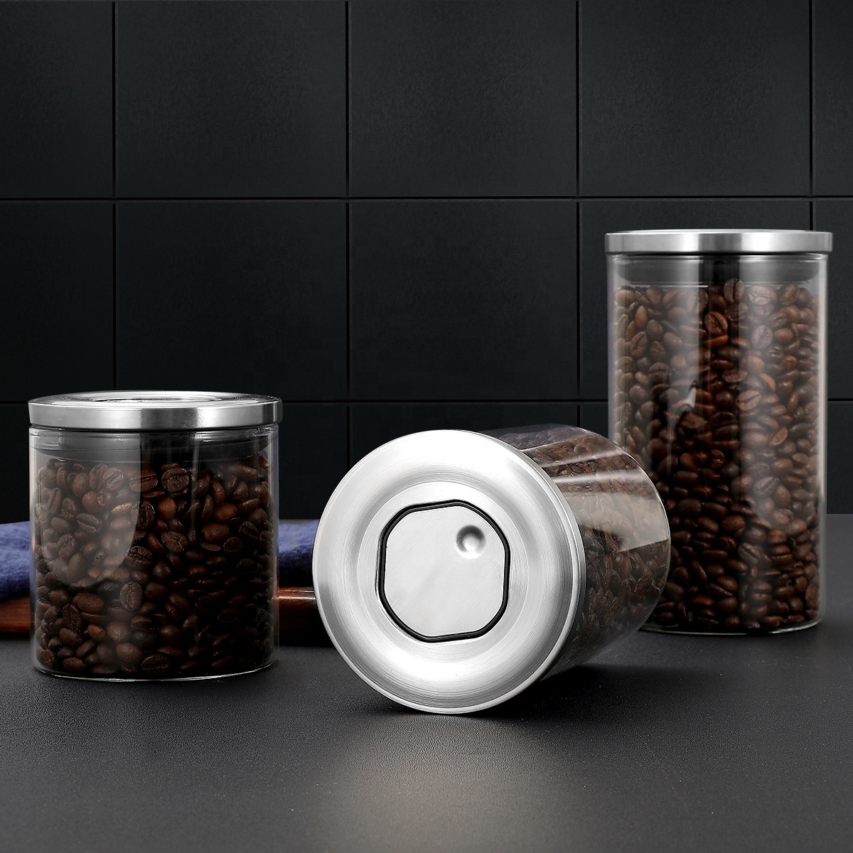 NEW 500ml Round Glass Jar Air Tight Borosilicate Glass Jar Metal