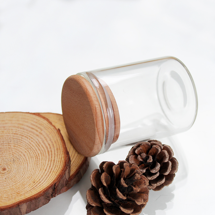 NEW ARRIVAL 55mm Diameter wooden lid candle container Wide mouth glass bottle DIY candle holder package scented candle glass jar