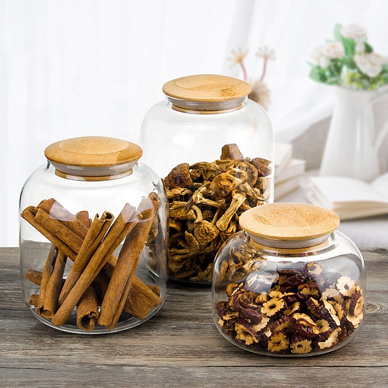 NEW Big Borosilicate Glass Jar with Wooden Lid Bulk Glass Jars