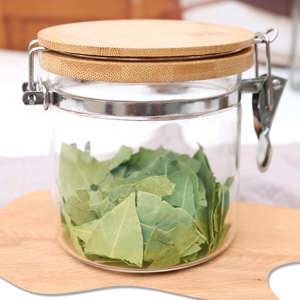 NEW Borosilicate Clip Glass Jars with Bamboo Lid and Metal Lock Glass Food Storage Container