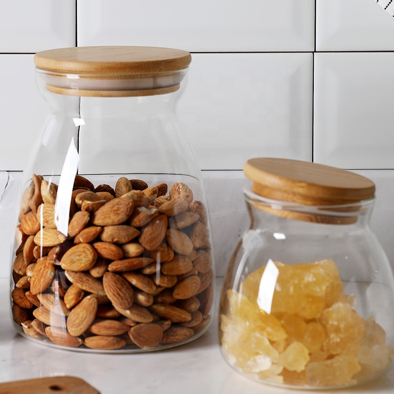 NEW Borosilicate Glass Jar with Bamboo Lid Glass Food Container