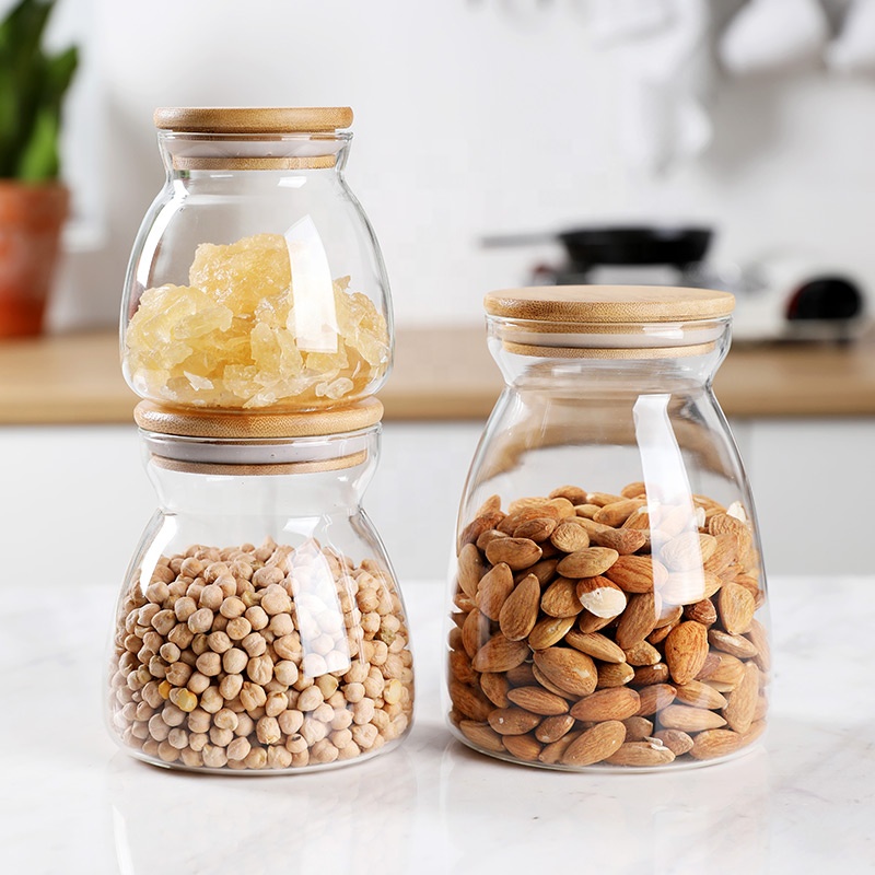 NEW Borosilicate Glass Jar with Bamboo Lid Glass Food Container