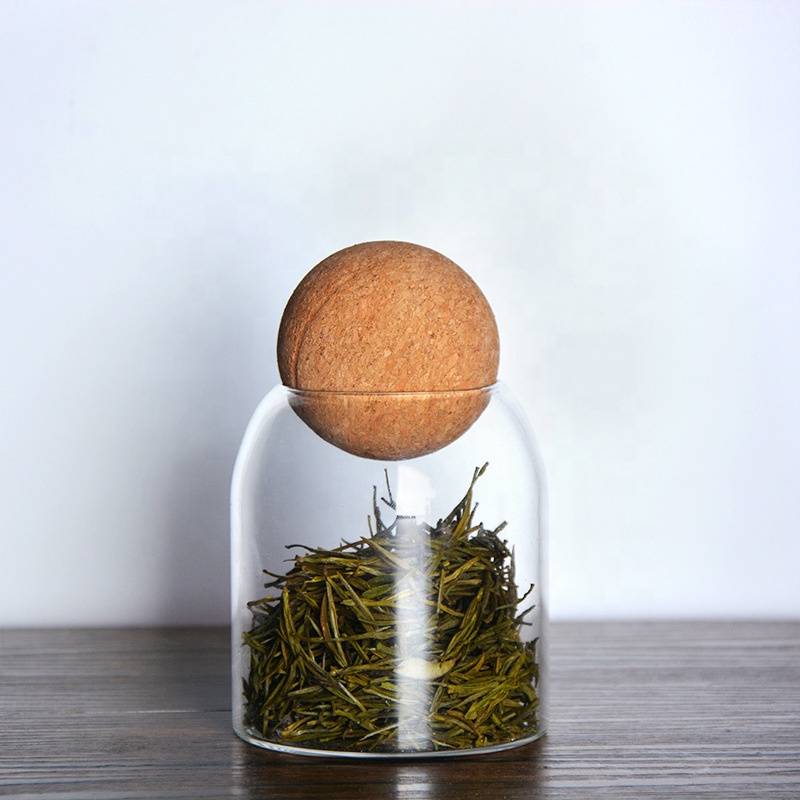 NEW Borosilicate Glass Jar with Cork Lid Round Storage Glass Jar with Ball Shaped Cork