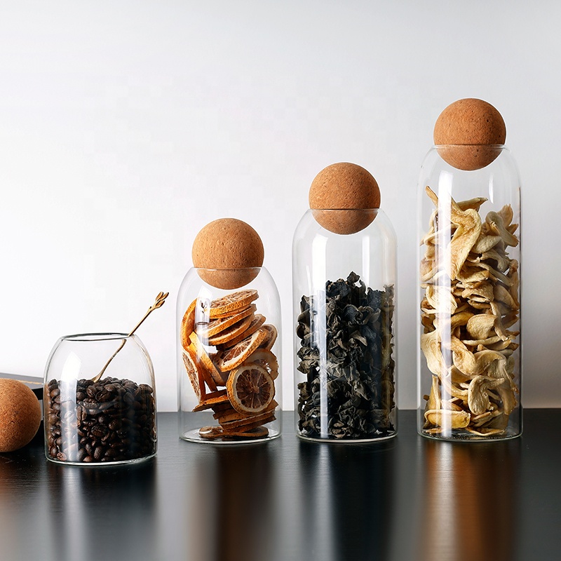 NEW Borosilicate Glass Jar with Cork Lid Round Storage Glass Jar with Ball Shaped Cork