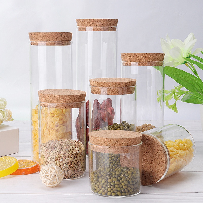 NEW Borosilicate Glass Storage Jar with Cork Lid Glass Food Container
