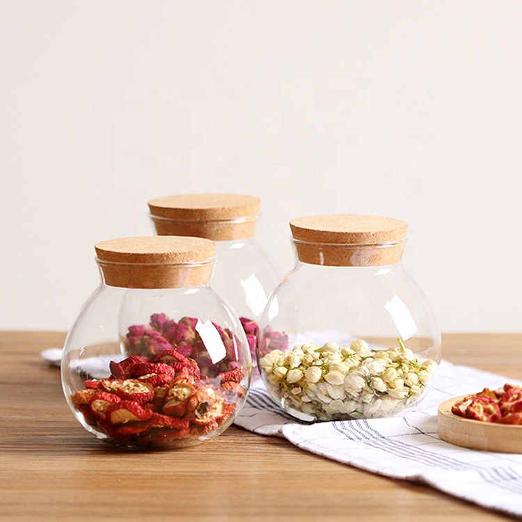 NEW Borosilicate Glass Storage Jar with Cork Lid Glass Food Container