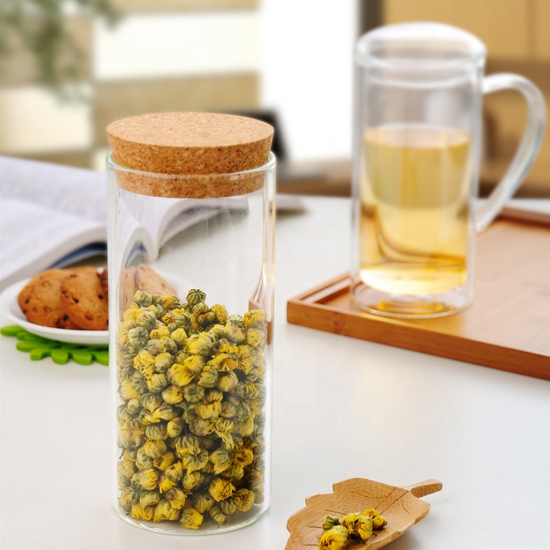 NEW Borosilicate Glass Storage Jar with Cork Lid Glass Food Container