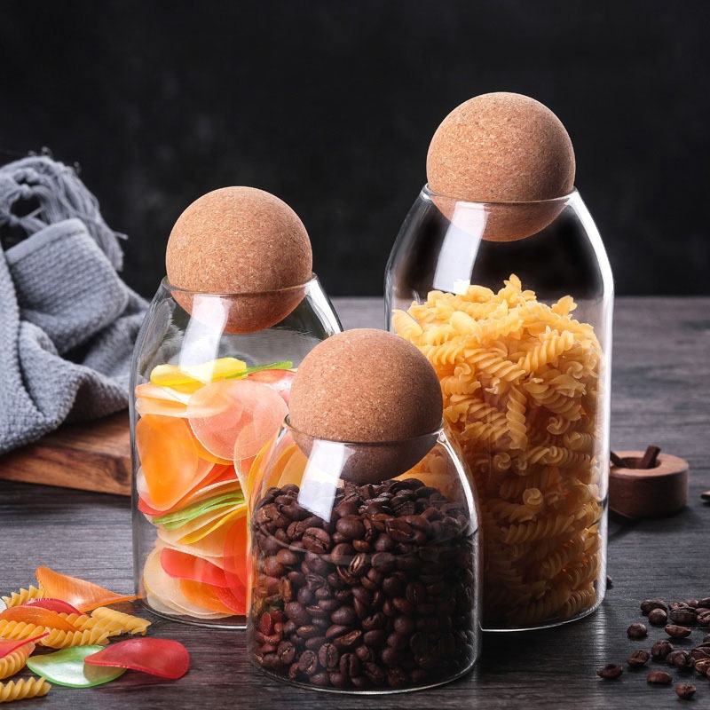 NEW Clear Borosilicate Glass Jar Food Container with Cork Lid Glass Food Stoage Container