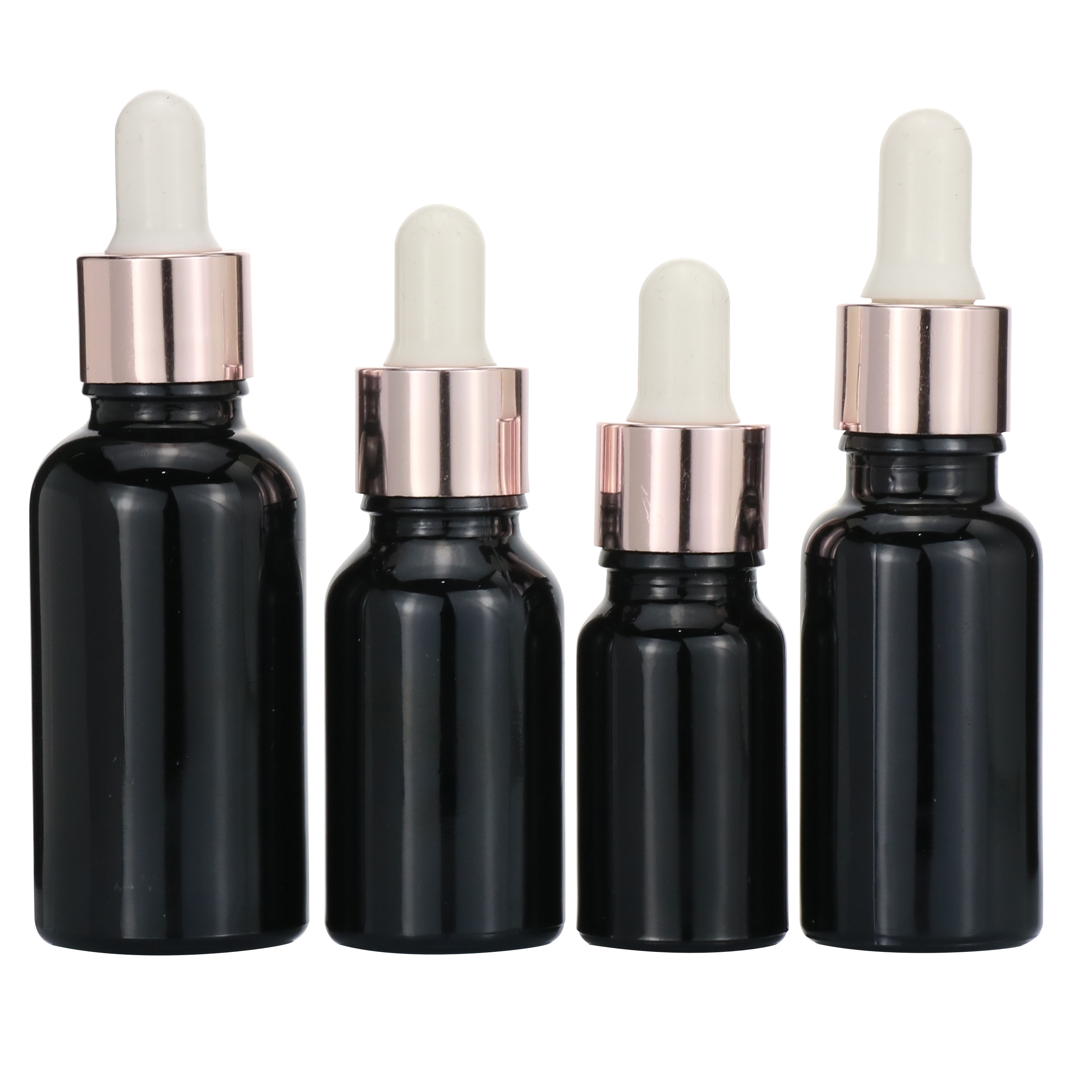 NEW DESIGN BLACK glass bottle cosmetic packaging aluminum Essence Oil Bottle DIN 18mm dropper bottle