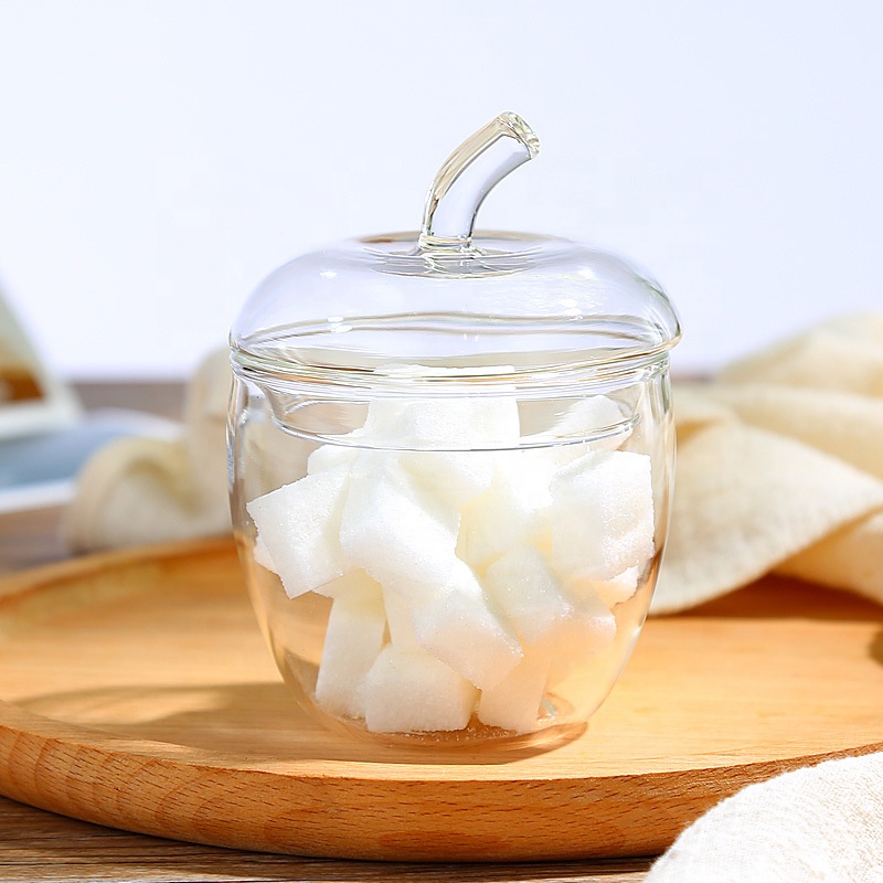 NEW Green Apple Borosilicate Glass Jar with Glass Lid Glass Food Storage Container