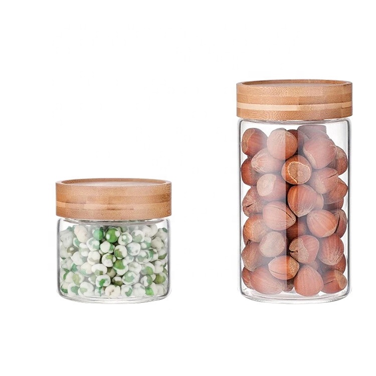 NEW High Borosilicate Glass Container Airless Glass Jars with Wooden Lid