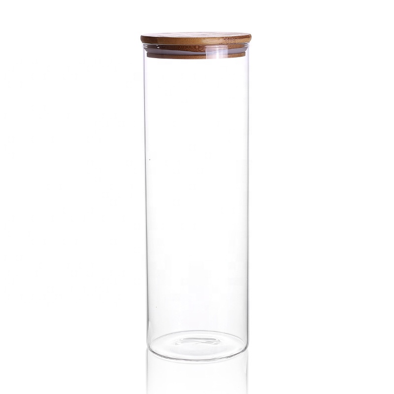 NEW High Borosilicate Glass Jar with Bamboo Wooden Lid Glass Storage Jar