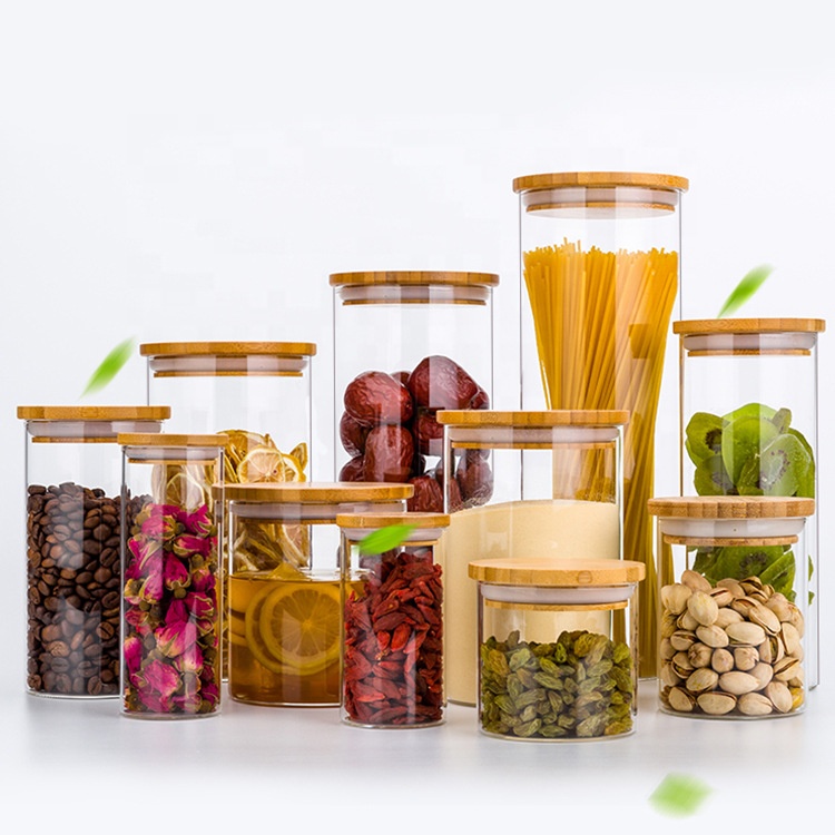 NEW High Borosilicate Glass Storage Cylinder Jar with Lid Glass Food Container