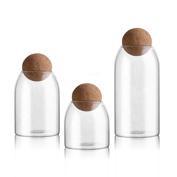 NEW Small Borosilicate Round Glass Jar with Ball Shaped Cork Glass Tea Jars Borosilicate