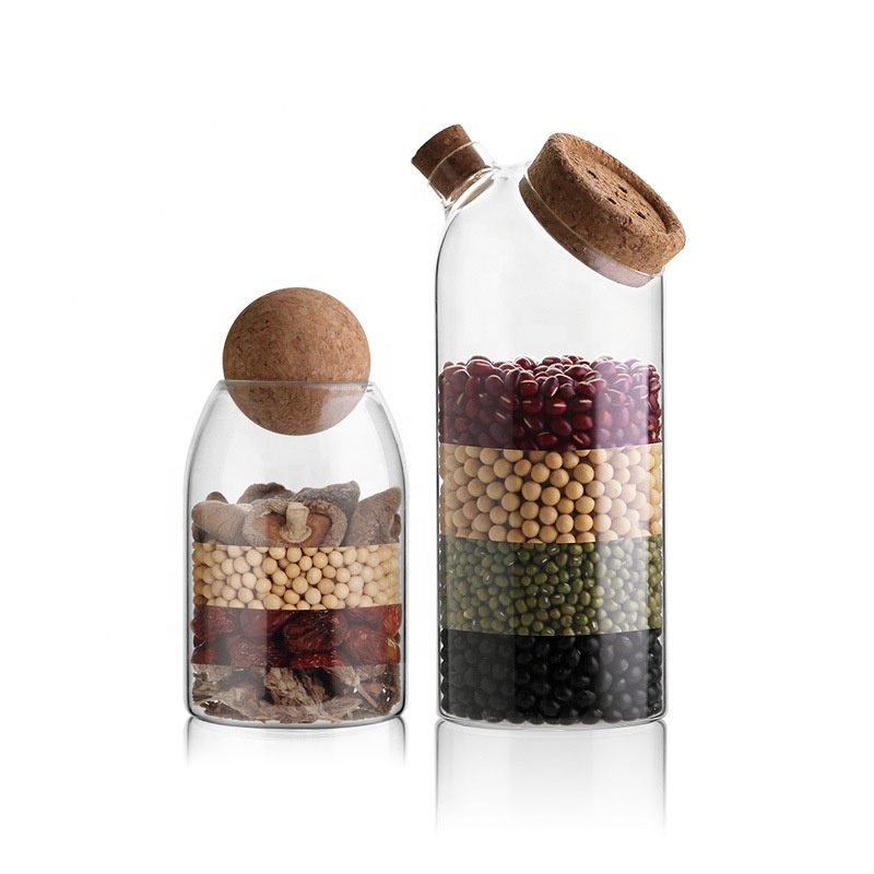 NEW Small Borosilicate Round Glass Jar with Ball Shaped Cork Glass Tea Jars Borosilicate