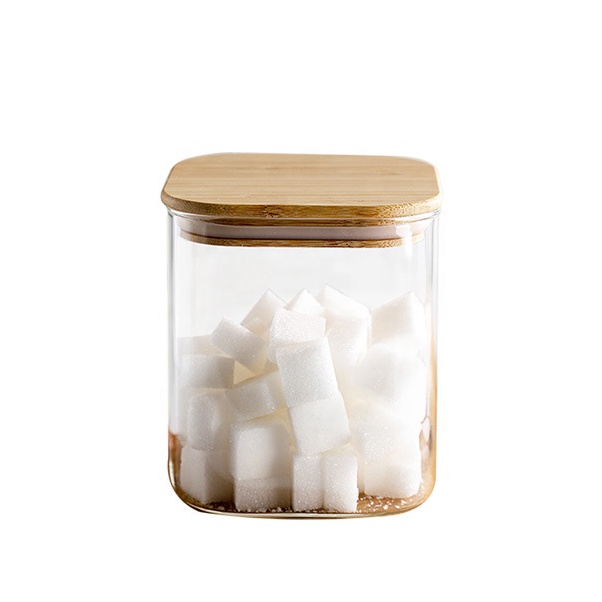 NEW Square Borosilicate Glass Storage Jar with Bamboo Food Big Container Glass Jar Borosilicate