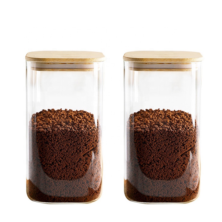 NEW Square Borosilicate Glass Storage Jar with Bamboo Food Big Container Glass Jar Borosilicate