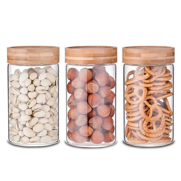 NEW Storage Borosilicate Glass Jar Bamboo Lid Air Tight Glass Jars