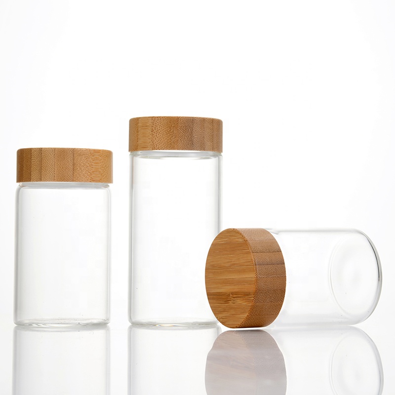 NEW Storage Borosilicate Glass Jar Screw on Lid Bamboo Lid Glass Jar