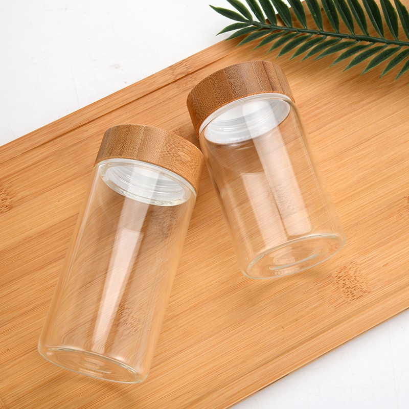 NEW Storage Borosilicate Glass Jar Screw on Lid Bamboo Lid Glass Jar