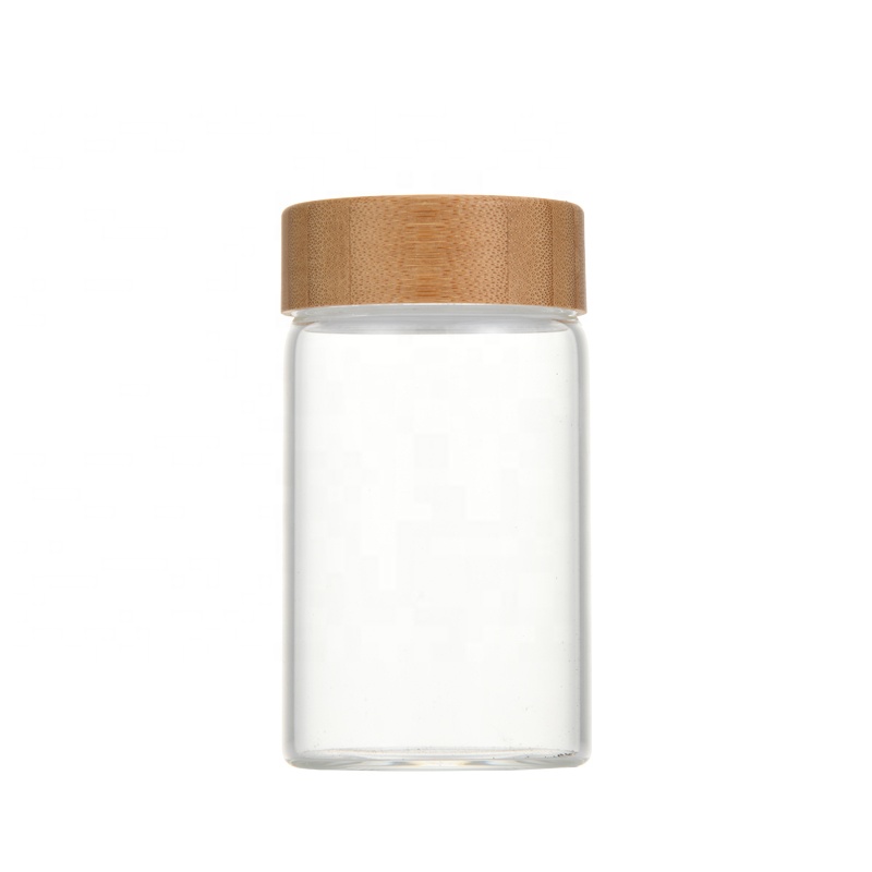 NEW Storage Borosilicate Glass Jar Screw on Lid Bamboo Lid Glass Jar