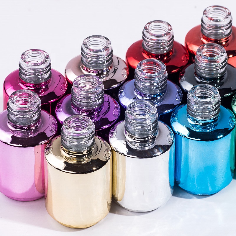 Nail art factory custom logo empty glass metal colors chrome uv gel nail polish bottle