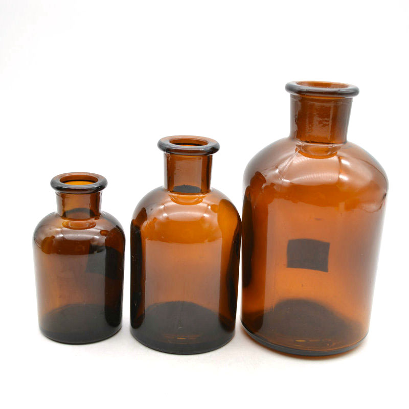 Narrow Mouth Amber Apothecary Jar 60ml 125ml 250ml Glass Reagent Bottle for Aroma