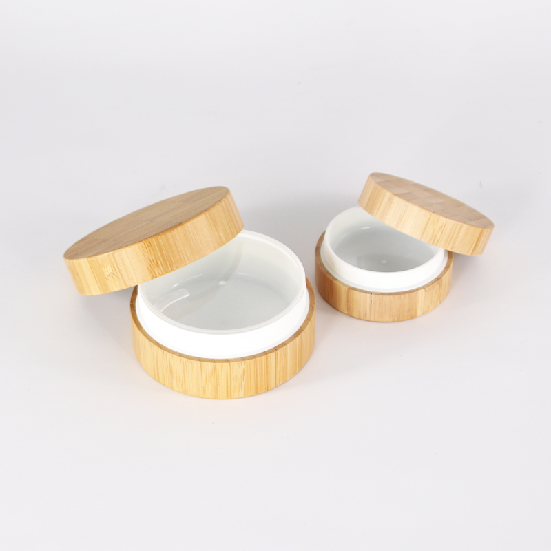 Natural 5g 10g 15g custom full bamboo wooden cream plastic Cosmetic Container Full Bamboo Cream Jar with Glass Inner
