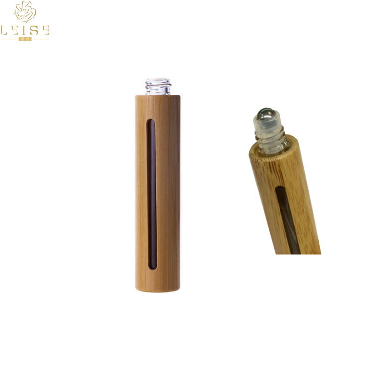 Natural 5ml 10ml 15ml bamboo roll on bottle cosmetic oil real bamboo glass roller bottle with bamboo cap metal roller ball