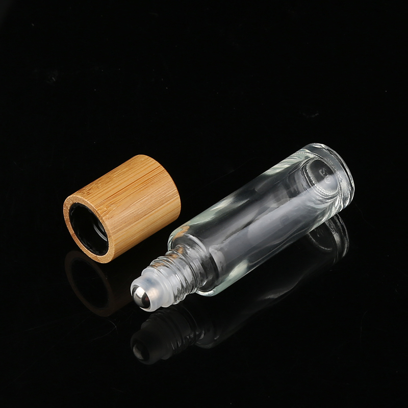 Natural Bamboo Cap Essential Oil Roller Ball Bottles Clear Glass 10ml Roll On Bottles