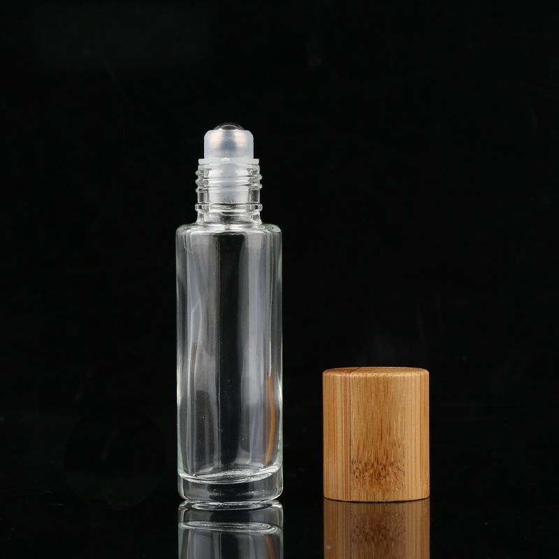 Natural Bamboo Cap Essential Oil Roller Ball Bottles Clear Glass 10ml Roll On Bottles