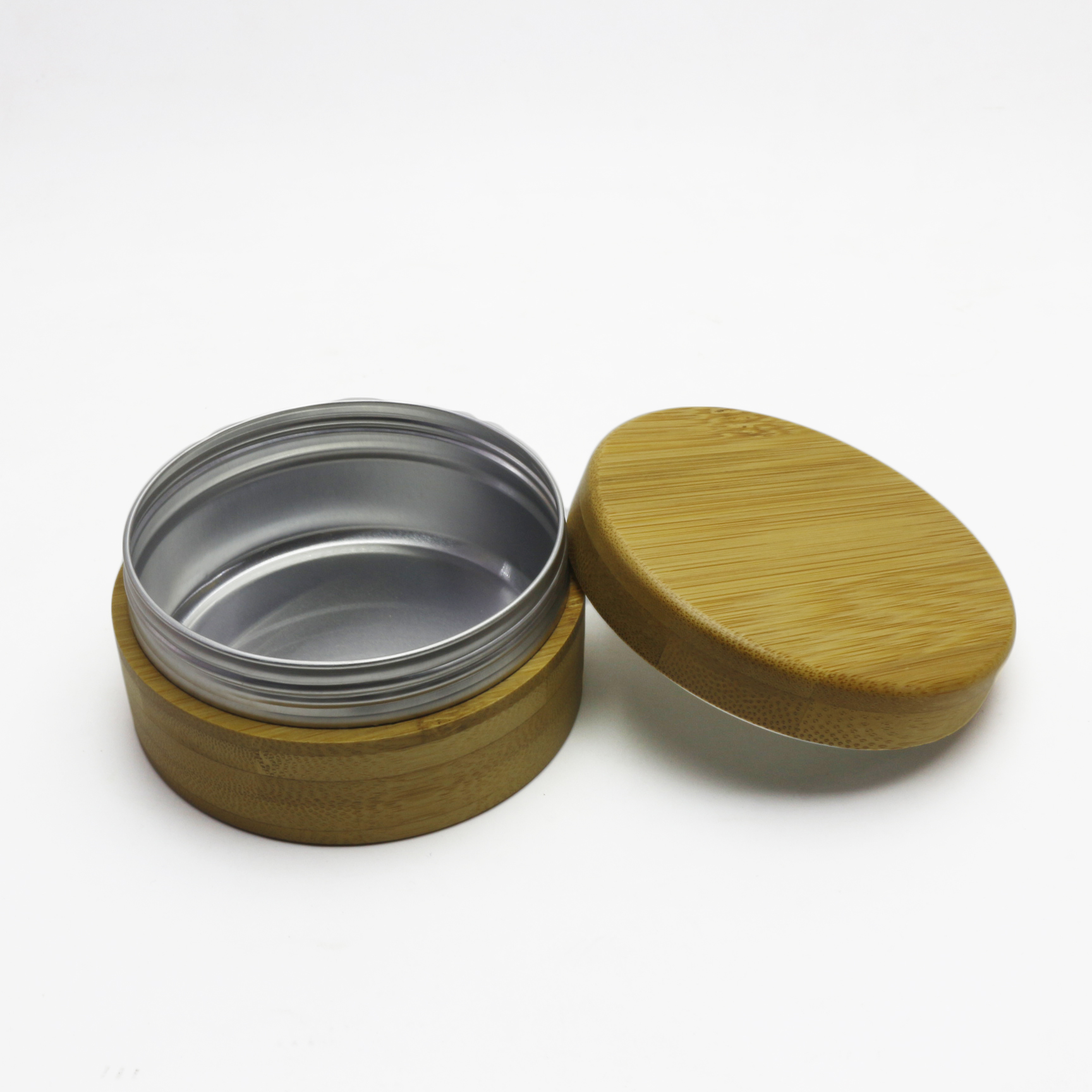 Natural Bamboo Container wooden cosmetic pot cream jar inner metal aluminum BP155E