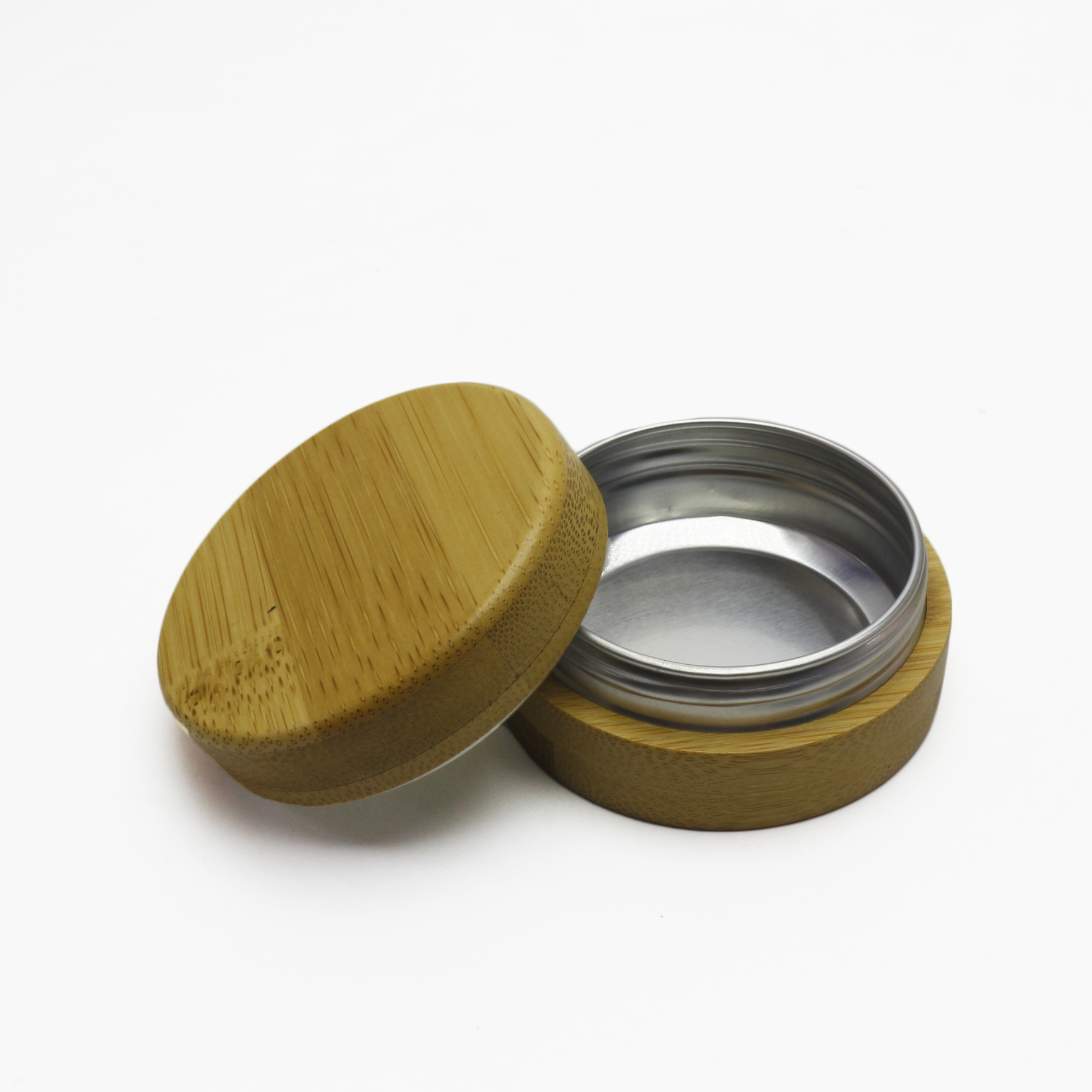 Natural Bamboo Container wooden cosmetic pot cream jar inner metal aluminum BP155E