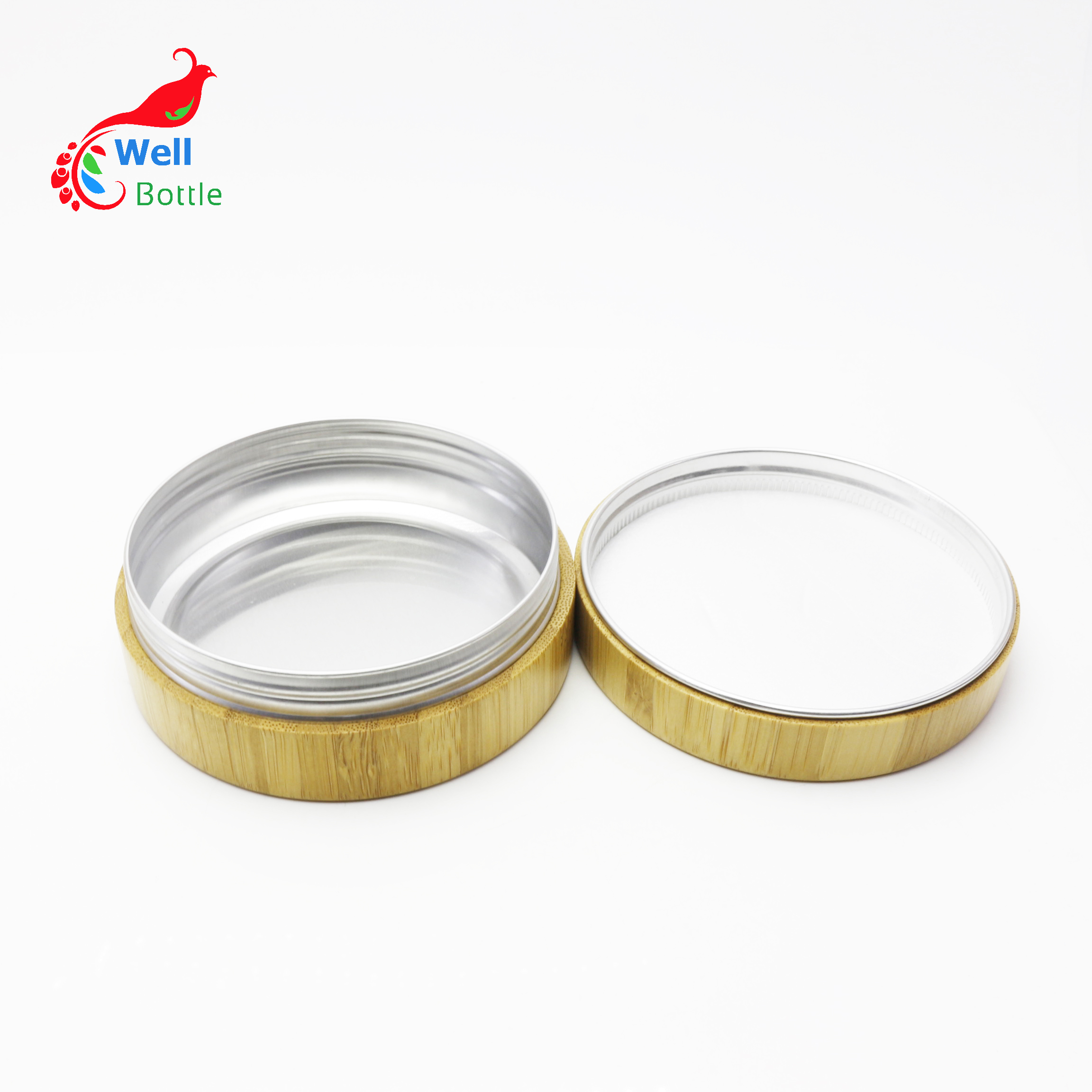 Natural Bamboo Container wooden cosmetic pot cream jar inner metal aluminum BP155E