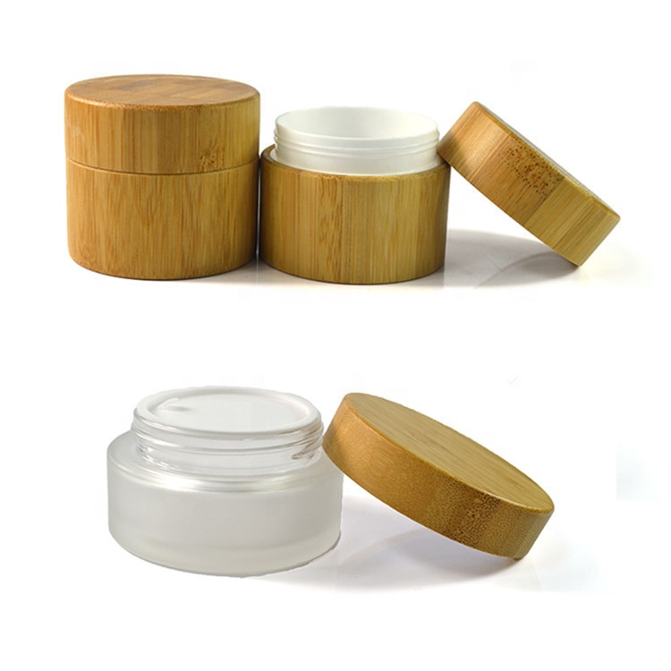 Natural Bamboo Cosmetic Containers  5g 15g 30g 50g 100g 150g cosmetic glass cream jar