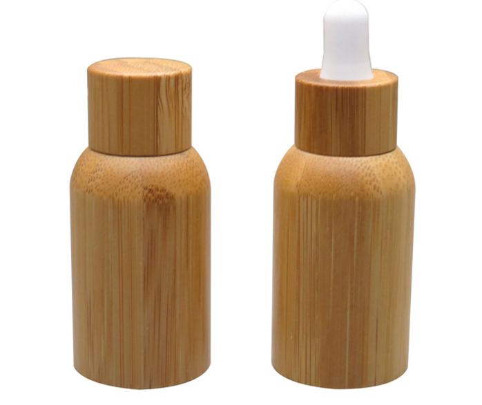 Natural Eco Cosmetic Container 30ml 1 oz matte black Rectangular frosted glass dropper bottle with bamboo cap