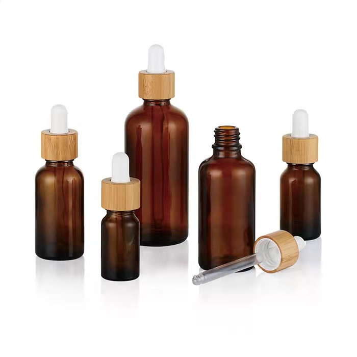 Natural Environment Bamboo Lid Eye Dropper Bottle 10ml 15ml 30ml 50ml Frosted Glass Essential Oil Bottles Bamboo Lid