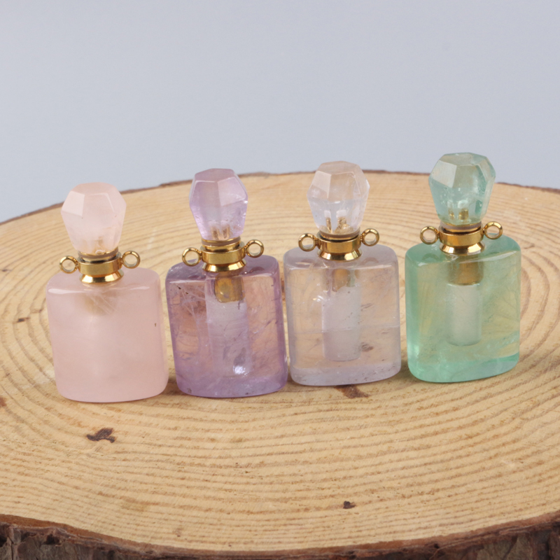 Natural High Quality Crystal Gemstone Perfume Essential Oil Rectangle Bottles Crystal  Perfume Bottle