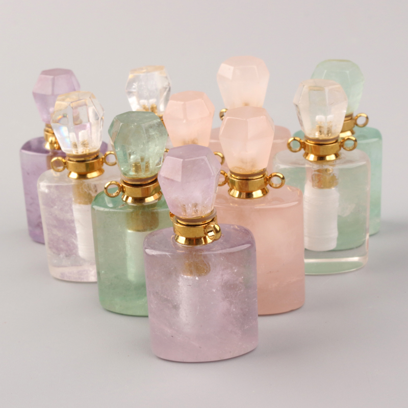 Natural High Quality Crystal Gemstone Perfume Essential Oil Rectangle Bottles Crystal Perfume Bottle