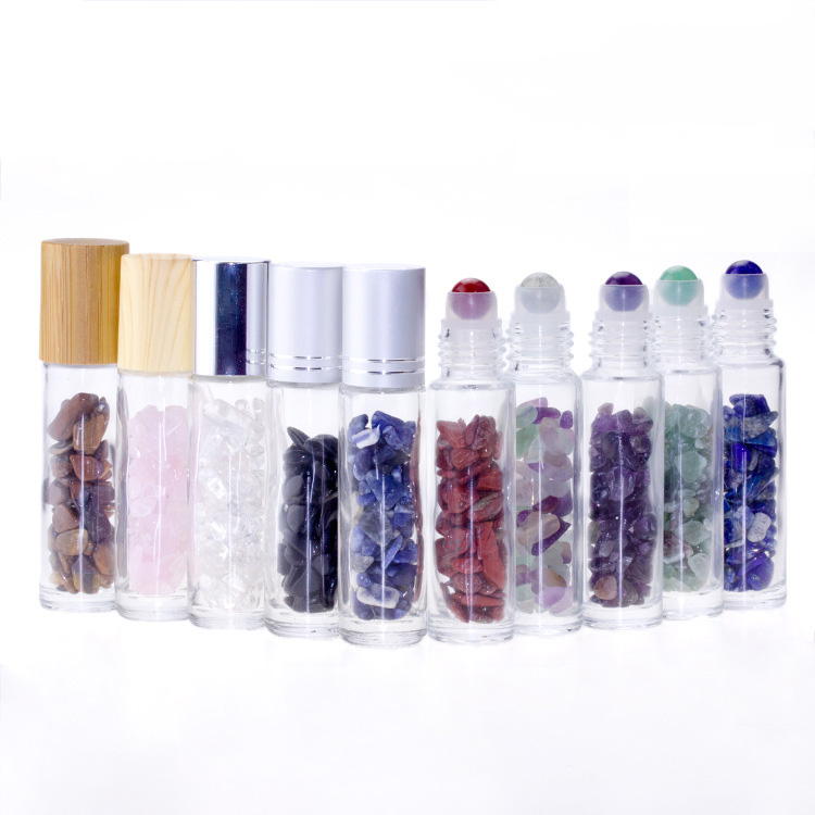 Natural Semiprecious Stones Essential Oil Gemstone Roller Ball Bottles Transparent/Frost Glass 10ml roll on perfume bottle