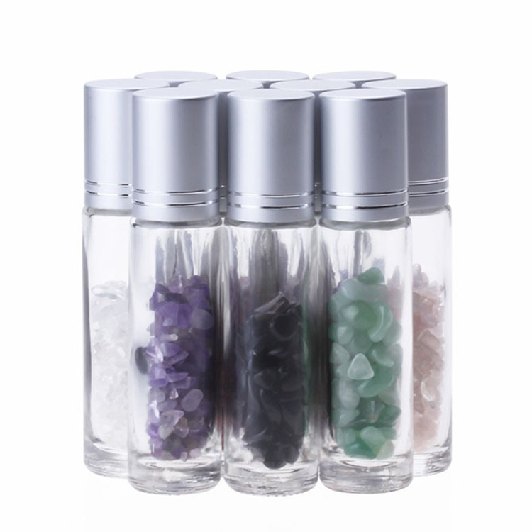 Natural Semiprecious Stones Essential Oil Gemstone Roller Ball Bottles Transparent/Frost Glass 10ml roll on perfume bottle