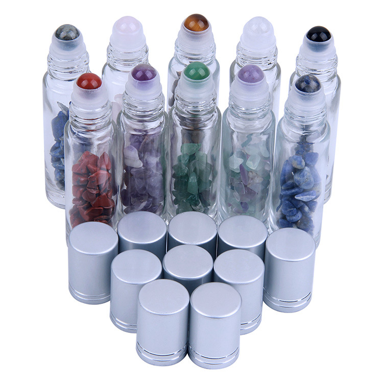 Natural Semiprecious Stones Essential Oil Gemstone Roller Ball Bottles Transparent/Frost Glass 10ml roll on perfume bottle
