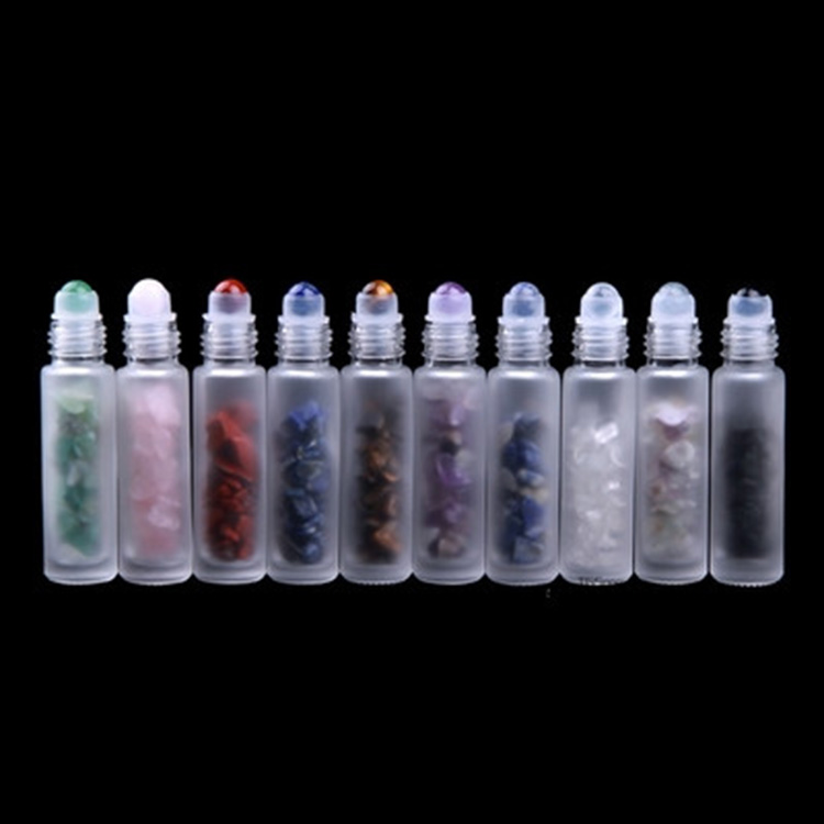 Natural Semiprecious Stones Essential Oil Gemstone Roller Ball Bottles Transparent/Frost Glass 10ml roll on perfume bottle
